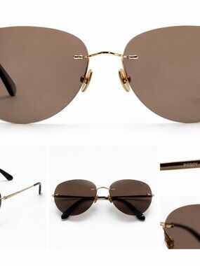 Prada Rimless Aviator Sunglasses Brown Lens Gold Frame PR50Y